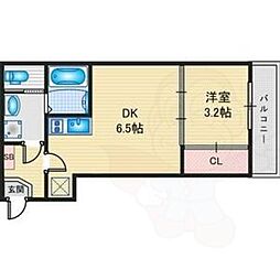 ハーモニーテラス中島町 1DKの間取図画像