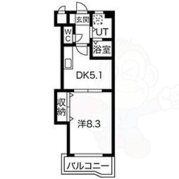 レジデンス黒龍 1DKの間取図画像