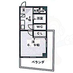 クレール車道 1Kの間取図画像