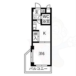 カーサニイミ 1Kの間取図画像