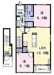 グランシュールWEST2 2LDKの間取図画像