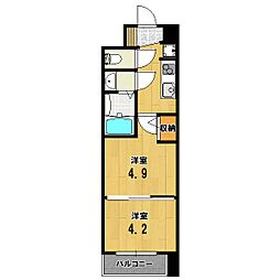 エステムコート京都二条 5階2Kの間取り