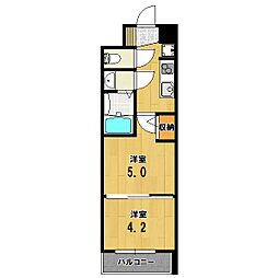 エステムコート京都二条 6階2Kの間取り