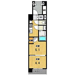 エステムコート京都二条 6階2Kの間取り