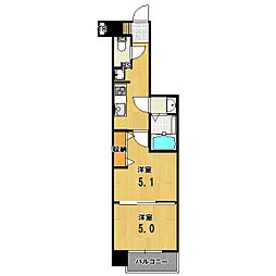 エステムコート京都二条 6階2Kの間取り