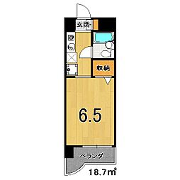 井筒ハイム 3階1Kの間取り