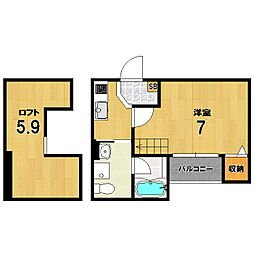 ウェストヴィレッジII 2階1Kの間取り