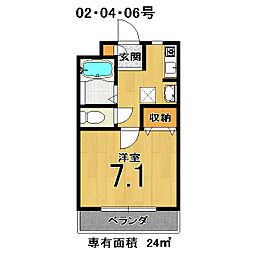 パルシャス深草 3階1Kの間取り