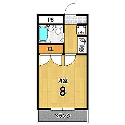 詩仙ハイムII 1階1Kの間取り