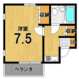 ハイツはみんぐ 2階1Kの間取り