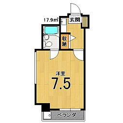 シャレー西京極 2階1Kの間取り