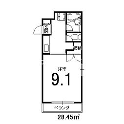 コアワン 5階1Kの間取り