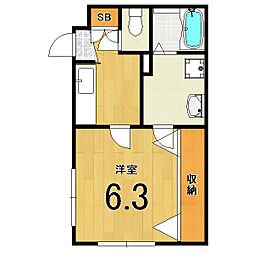 グレース西ノ京 2階1Kの間取り