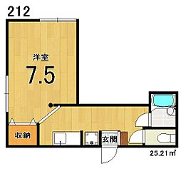 スクリーン3233 2階1Kの間取り