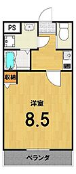 フラッティ西京極 3階1Kの間取り