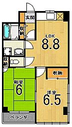 オザサライブコープ 3階2LDKの間取り