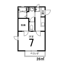 ヴィヴィ・セレサ弐番館 2階1Kの間取り
