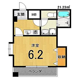 ペンドルトン高辻 1Kの間取図画像