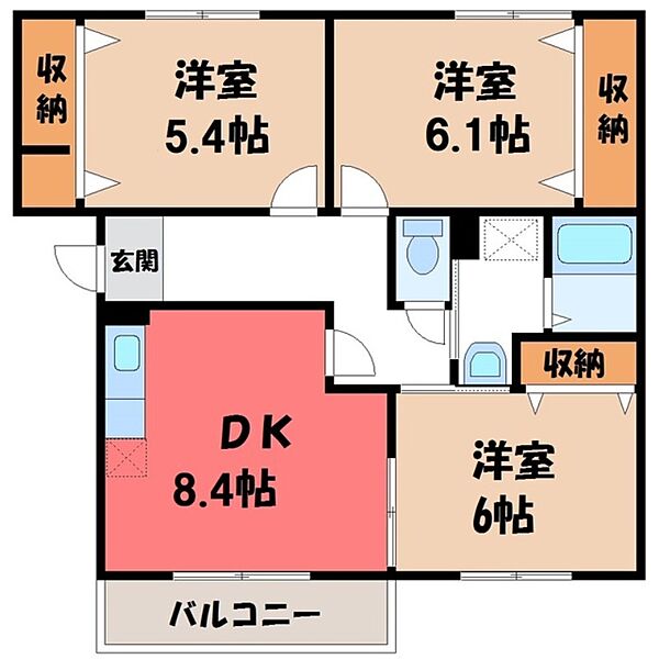 アーバンサクライ C棟 ｜茨城県筑西市榎生1丁目(賃貸マンション3DK・3階・65.00㎡)の写真 その2