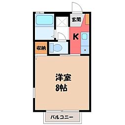 JR東北新幹線 小山駅 徒歩21分の賃貸アパート 2階1Kの間取り