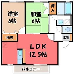 東武日光線 合戦場駅 徒歩2分の賃貸アパート 2階2LDKの間取り