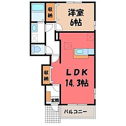 JR水戸線 結城駅 バス18分 栄町東下車 徒歩3分の賃貸アパート 1階1LDKの間取り