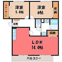 JR水戸線 下館駅 徒歩9分の賃貸マンション 3階2LDKの間取り