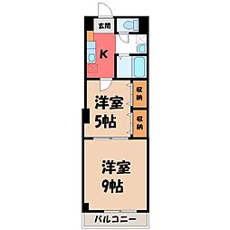 JR東北本線 自治医大駅 徒歩5分の賃貸マンション 2階2Kの間取り