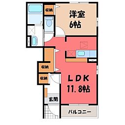 JR水戸線 小田林駅 徒歩18分の賃貸アパート 1階1LDKの間取り