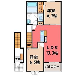JR水戸線 川島駅 徒歩20分の賃貸アパート 2階2LDKの間取り
