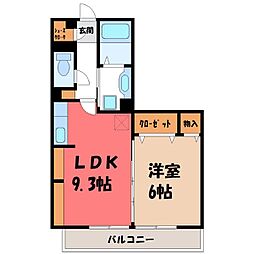 JR東北本線 小山駅 徒歩26分の賃貸アパート 2階1LDKの間取り