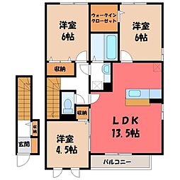 JR東北本線 野木駅 徒歩10分の賃貸アパート 2階3LDKの間取り