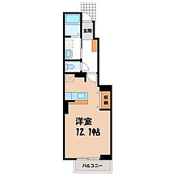 真岡鐵道 下館二高前駅 徒歩7分の賃貸アパート 1階ワンルームの間取り