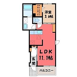 JR両毛線 大平下駅 徒歩5分の賃貸アパート 1階1LDKの間取り