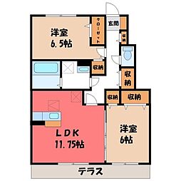 JR東北本線 小山駅 徒歩26分の賃貸アパート 1階2LDKの間取り