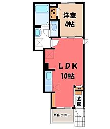 真岡鐵道 下館二高前駅 徒歩6分の賃貸アパート 1階1LDKの間取り