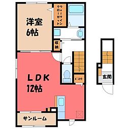 JR東北本線 小山駅 バス19分 城南小南下車 徒歩1分の賃貸アパート 2階1LDKの間取り