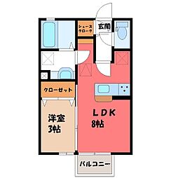 JR東北新幹線 小山駅 徒歩24分の賃貸アパート 1階1LDKの間取り
