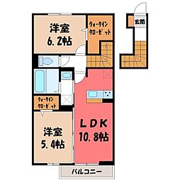 小山市東城南4丁目アパート 2LDKの間取図画像