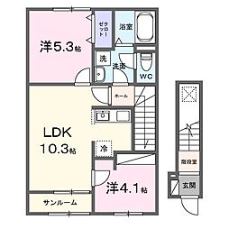 ジェイド 2LDKの間取図画像