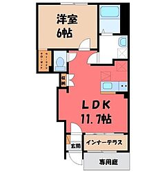 小山市西城南5丁目アパート 1LDKの間取図画像
