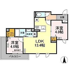 セレスティア南花畑III 2階2LDKの間取り
