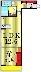ルリアン保木間 3階1LDKの間取り