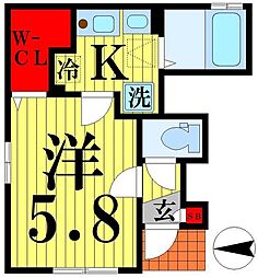 アジュール 1階1Kの間取り