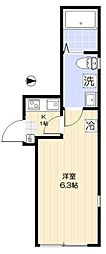 ユニヴェール西新井 2階1Kの間取り