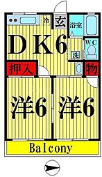 シティハイム　ジュアン 2階2DKの間取り