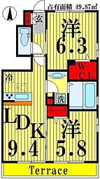 ｐａｒｋ ｗｉｓｔｅｒｉａ 1階2DKの間取り