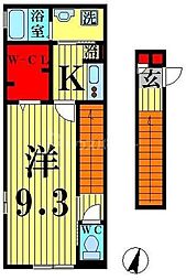エクセルフラット 2階1Kの間取り