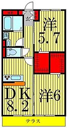 Ｄｅａｒｃｏｕｒｔ 3階2DKの間取り