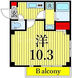 オプンティア大師前 1階1Kの間取り